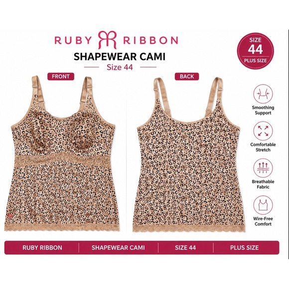 Ruby Ribbon Other - Ruby Ribbon Shapewear Cami Womens 44 Cheetah Fawn Lace Lift Luxe 3024